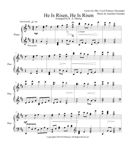 Free Sheet Music He Is Risen He Is Risen