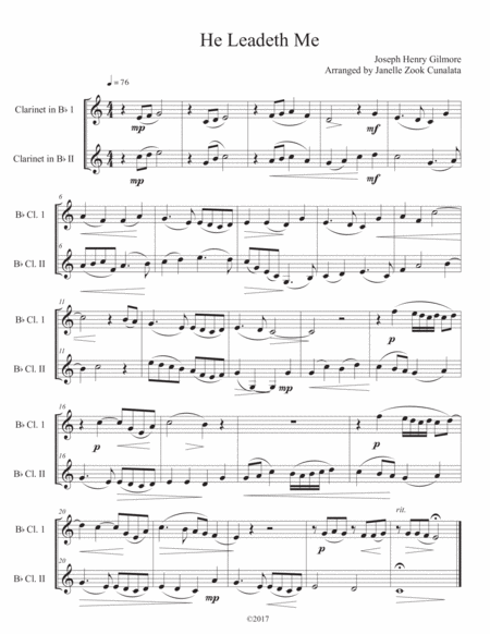 Free Sheet Music He Leadeth Me Clarinet Duet