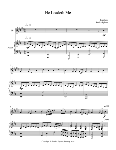 He Leadeth Me Treble Eb Instrument Solo Sheet Music