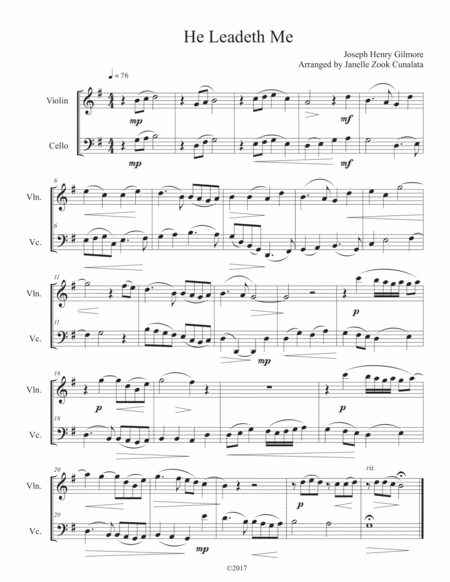 Free Sheet Music He Leadeth Me Violin Cello Duet