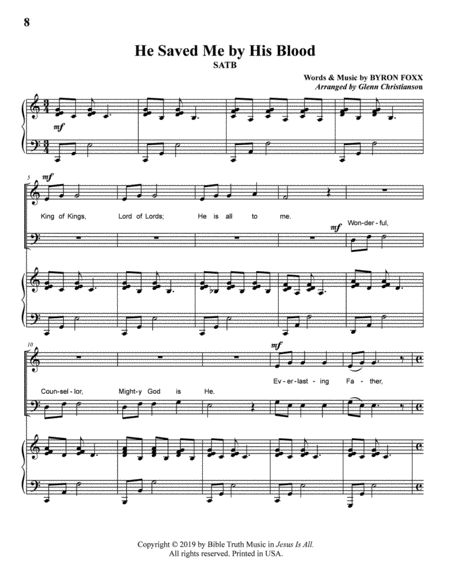 Free Sheet Music He Saved Me By His Blood