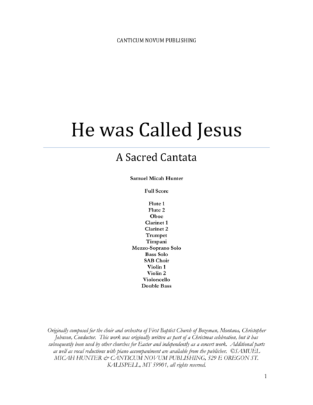 Free Sheet Music He Was Called Jesus A Sacred Cantata Full Score