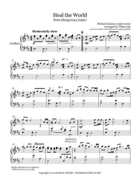 Heal The World For Carillon Sheet Music