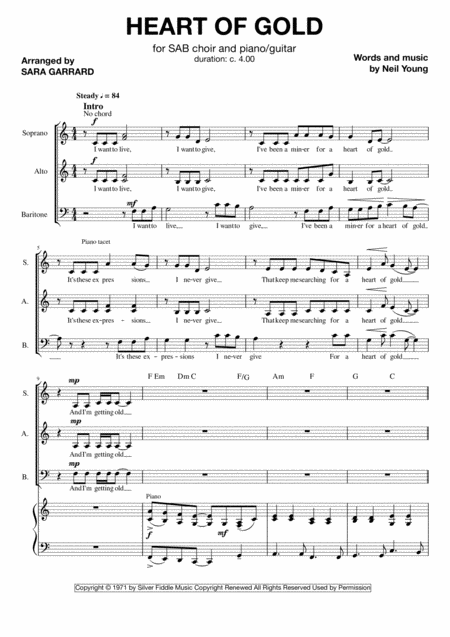 Free Sheet Music Heart Of Gold Sab