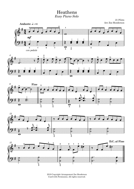 Heathens Easy Piano Sheet Music