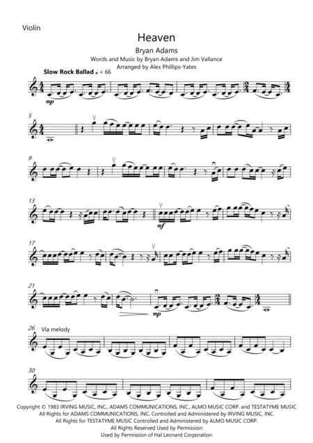 Heaven By Bryan Adams String Trio Sheet Music