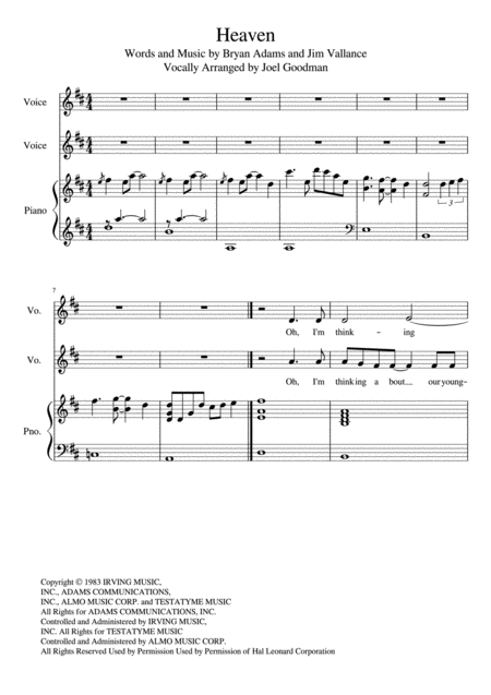 Free Sheet Music Heaven Vocal Duet