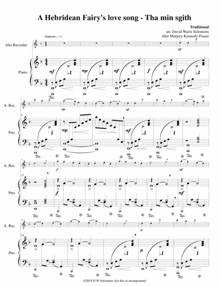 Hebridean Fairys Love Song Tha Mi Sgith Arranged For Alto Recorder And Piano Sheet Music