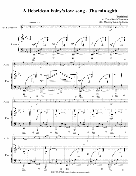 Free Sheet Music Hebridean Fairys Love Song Tha Mi Sgith Arranged For Alto Saxophone And Piano