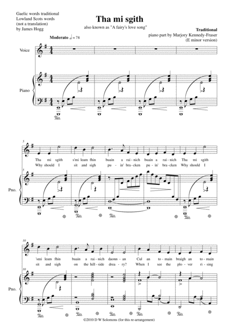 Hebridean Fairys Love Song Tha Mi Sgith Arranged For Voice And Piano In E Minor Sheet Music