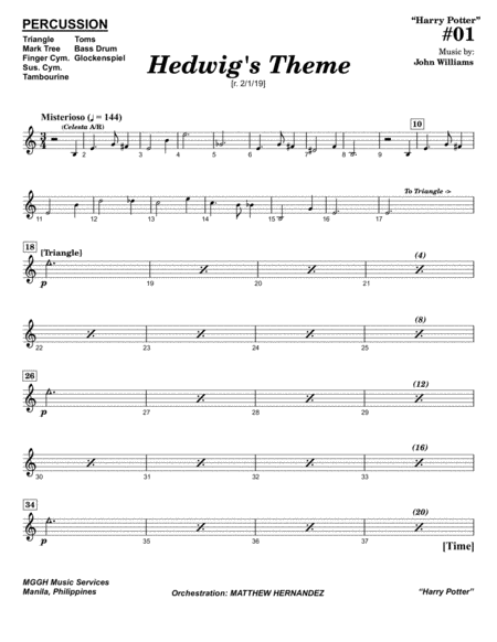 Free Sheet Music Hedwigs Theme Percussion