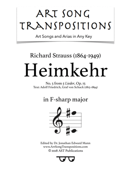 Heimkehr Op 15 No 5 F Sharp Major Sheet Music