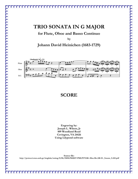 Heinichen Trio Sonata In G Majors 243 Sheet Music