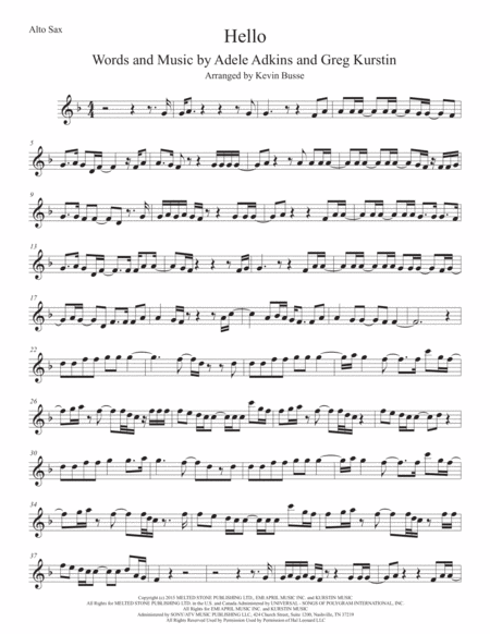 Free Sheet Music Hello Alto Sax Original Key