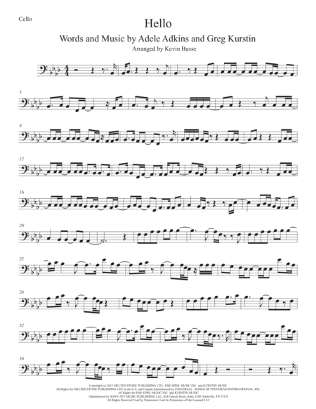 Free Sheet Music Hello Cello Original Key