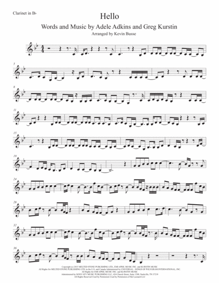 Free Sheet Music Hello Clarinet Original Key