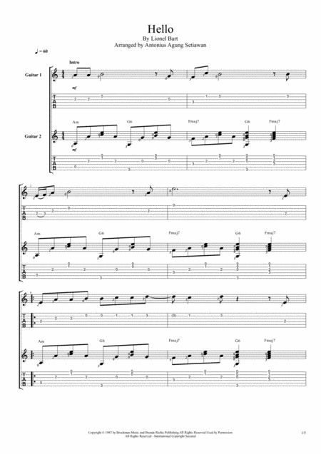 Hello Fingerstyle Guitar Duet Sheet Music