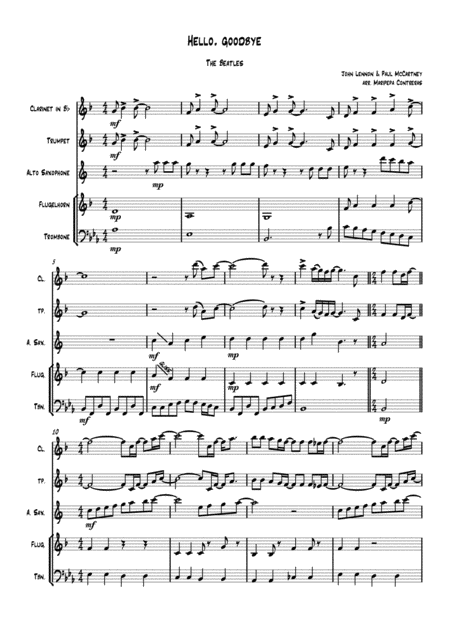 Hello Goodbye The Beatles Wind Quintet Sheet Music