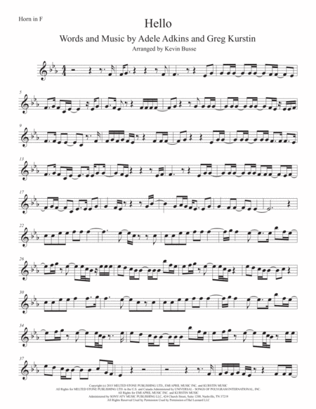 Free Sheet Music Hello Horn In F Original Key