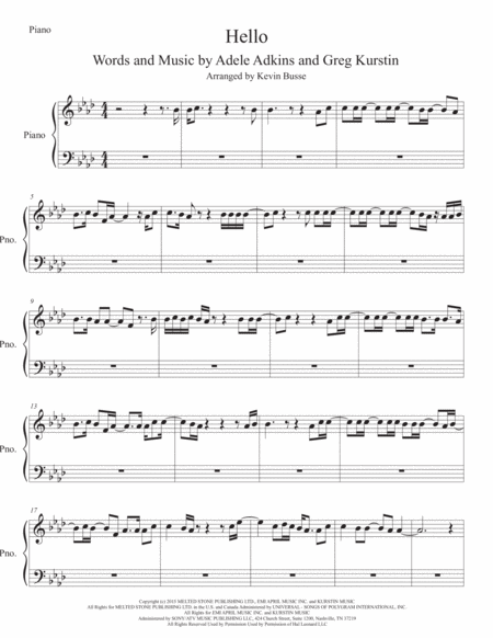 Free Sheet Music Hello Piano Original Key