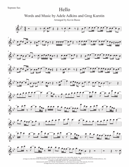 Hello Soprano Sax Original Key Sheet Music