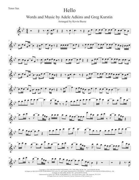 Free Sheet Music Hello Tenor Sax Original Key