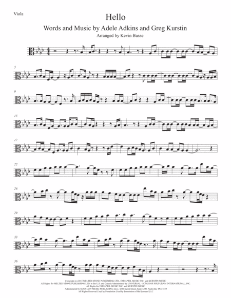 Free Sheet Music Hello Viola Original Key