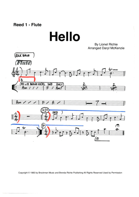 Free Sheet Music Hello Vocal Or Instrumental With Big Band Key Of Am