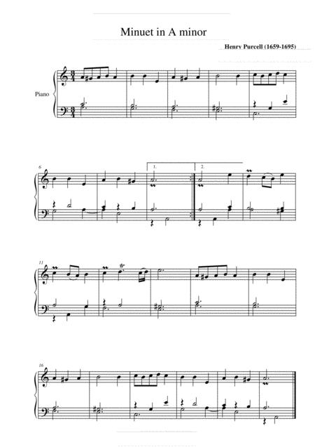 Free Sheet Music Henry Purcell Minuet In A Minor Easy Piano