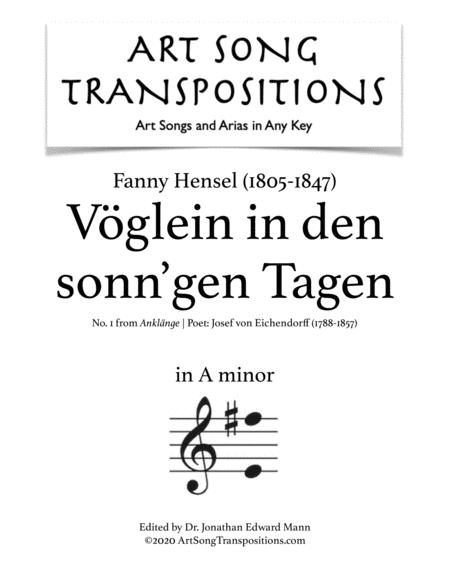 Hensel Vglein In Den Sonn Gen Tagen Transposed To A Minor Sheet Music