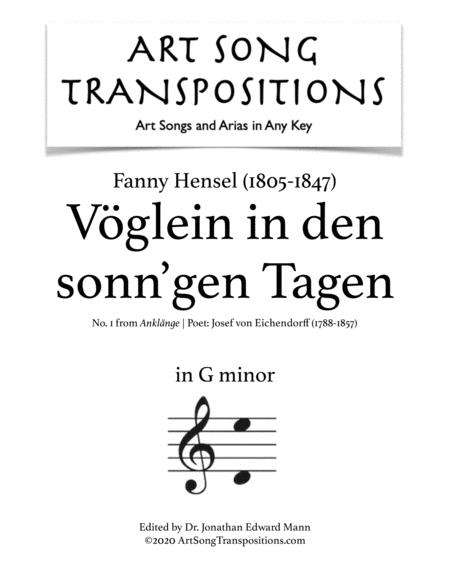 Hensel Vglein In Den Sonn Gen Tagen Transposed To G Minor Sheet Music