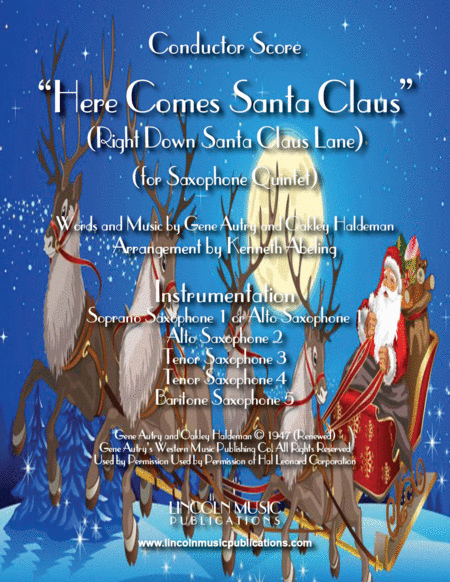 Free Sheet Music Here Comes Santa Claus For Saxophone Quintet Sattb Or Aattb