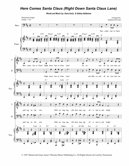 Free Sheet Music Here Comes Santa Claus Right Down Santa Claus Lane For 2 Part Choir Tb