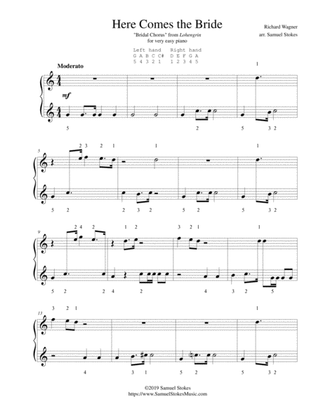 Here Comes The Bride For Very Easy Piano Sheet Music