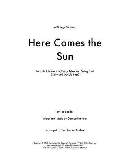 Here Comes The Sun Cello And Double Bass Duet Sheet Music