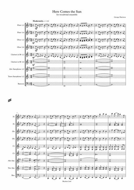 Here Comes The Sun For Woodwind Ensemble Sheet Music