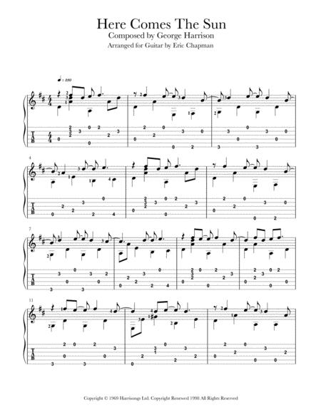 Free Sheet Music Here Comes The Sun Guitar Chord Melody