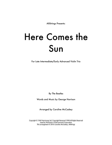 Here Comes The Sun Violin Trio Sheet Music