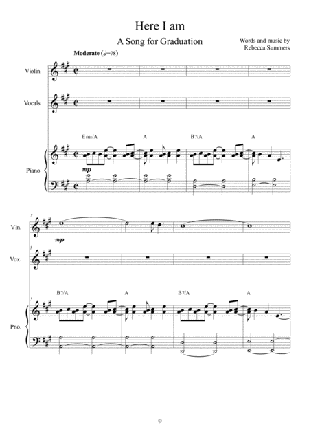 Free Sheet Music Here I Am A Graduation Song Full Score