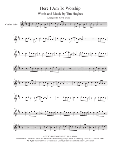 Here I Am To Worship Clarinet Sheet Music