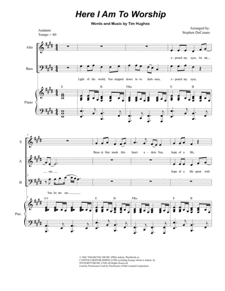 Free Sheet Music Here I Am To Worship For Vocal Trio Sab