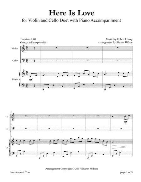 Free Sheet Music Here Is Love For Violin And Cello Duet With Piano Accompaniment