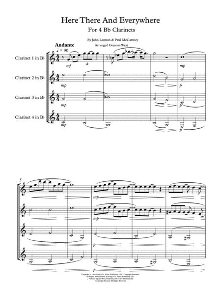 Free Sheet Music Here There And Everywhere By The Beatles For 4 Bb Clarinets