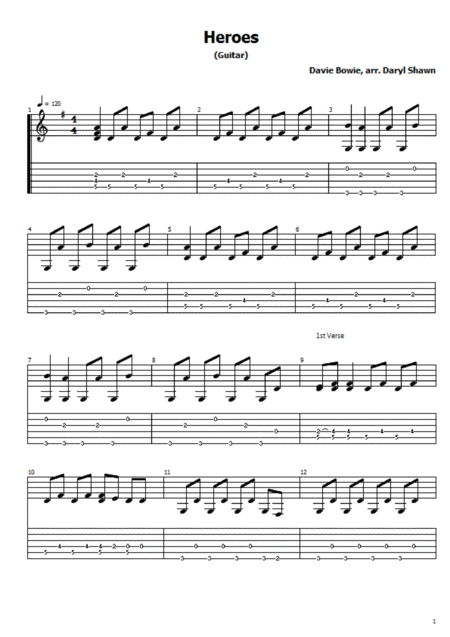 Free Sheet Music Heroes For Solo Fingerstyle Guitar