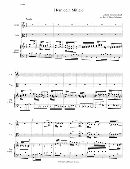 Free Sheet Music Herr Dein Mitleid From The Christmas Oratorio Weihnachtsoratorium Arranged For Violin Viola And Organ Or Piano
