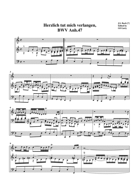 Free Sheet Music Herzlich Tut Mich Verlangen Bwv Anh 47 For Organ