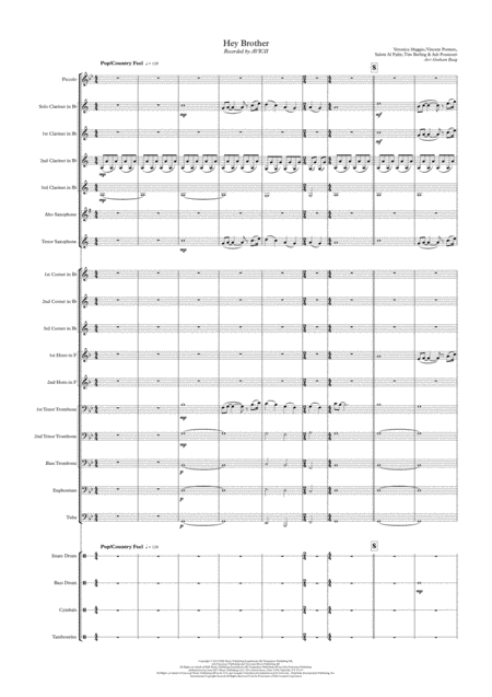 Hey Brother For Small Wind Band Sheet Music