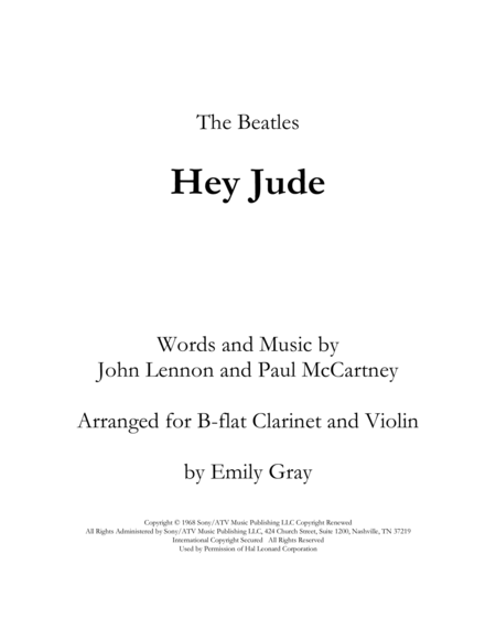 Hey Jude Clarinet And Violin Sheet Music