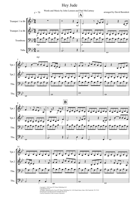 Free Sheet Music Hey Jude For Brass Quartet