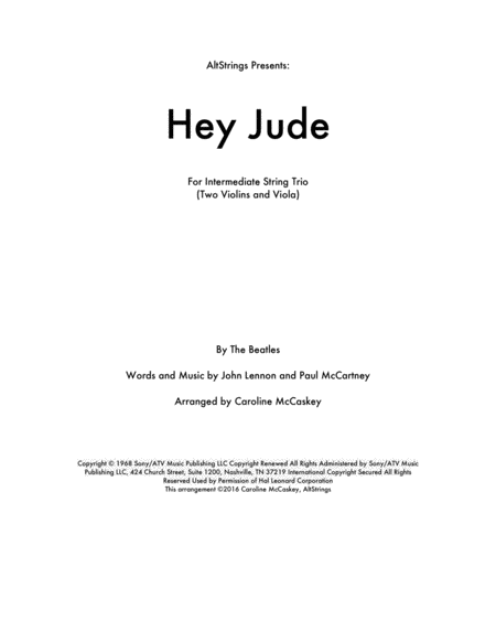 Hey Jude String Trio Two Violins And Viola Sheet Music